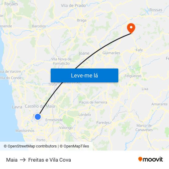 Maia to Freitas e Vila Cova map