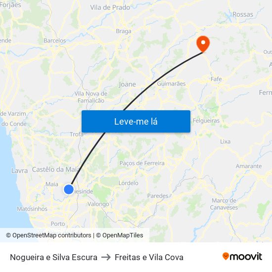 Nogueira e Silva Escura to Freitas e Vila Cova map