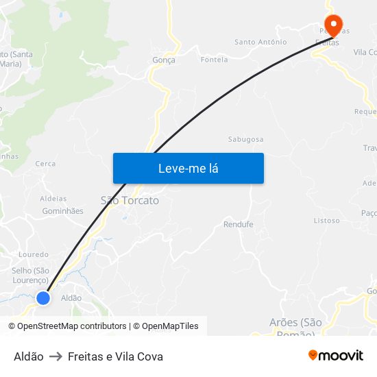 Aldão to Freitas e Vila Cova map