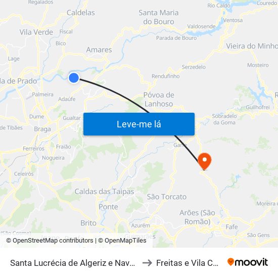 Santa Lucrécia de Algeriz e Navarra to Freitas e Vila Cova map