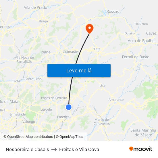 Nespereira e Casais to Freitas e Vila Cova map