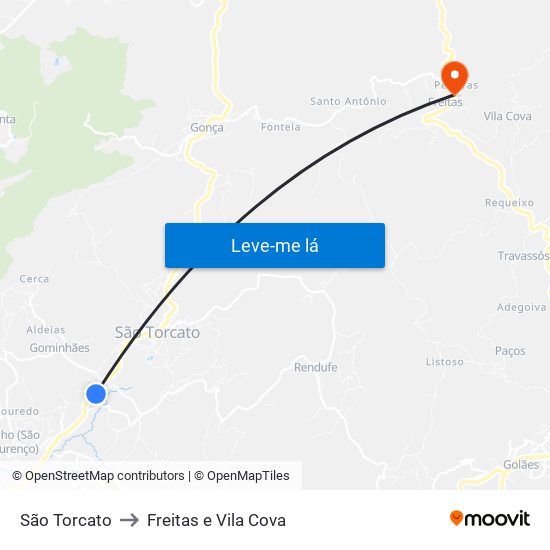 São Torcato to Freitas e Vila Cova map