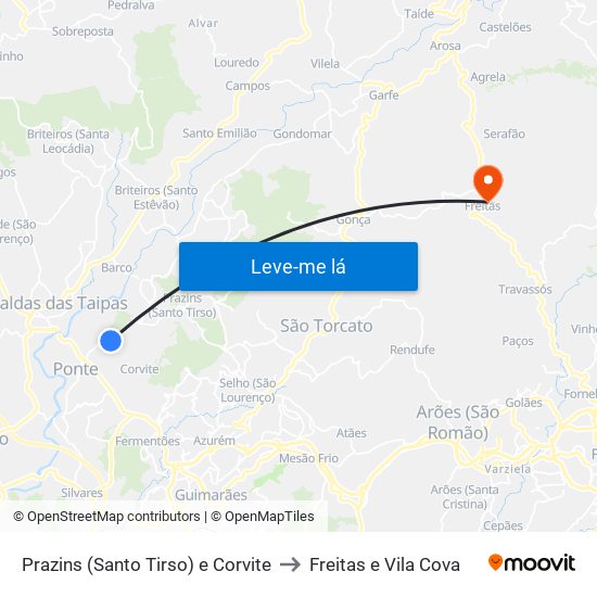 Prazins (Santo Tirso) e Corvite to Freitas e Vila Cova map