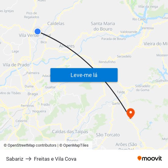 Sabariz to Freitas e Vila Cova map