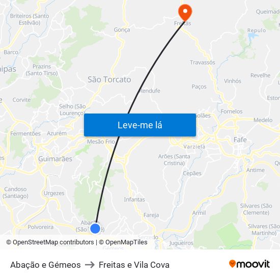 Abação e Gémeos to Freitas e Vila Cova map