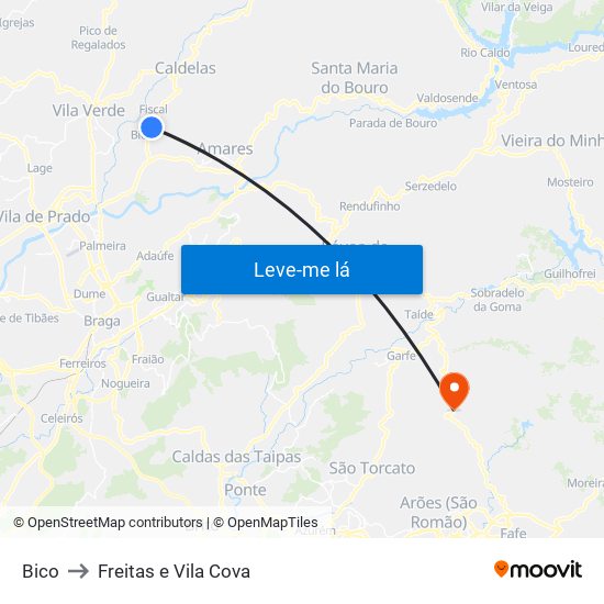 Bico to Freitas e Vila Cova map