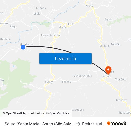 Souto (Santa Maria), Souto (São Salvador) e Gondomar to Freitas e Vila Cova map