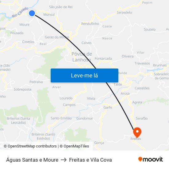 Águas Santas e Moure to Freitas e Vila Cova map