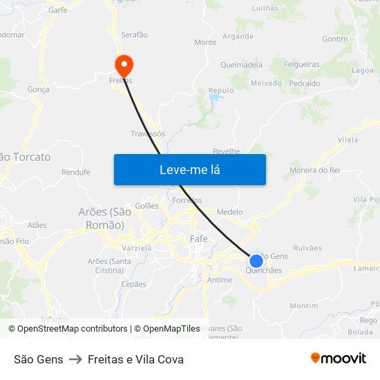 São Gens to Freitas e Vila Cova map