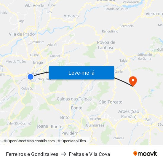 Ferreiros e Gondizalves to Freitas e Vila Cova map