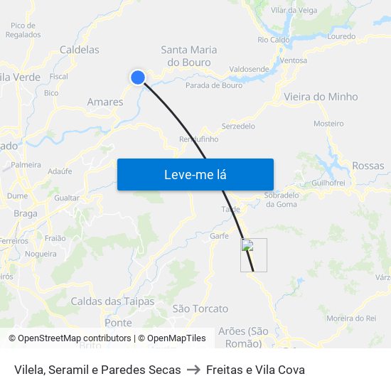 Vilela, Seramil e Paredes Secas to Freitas e Vila Cova map