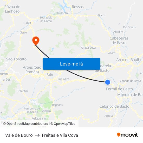 Vale de Bouro to Freitas e Vila Cova map