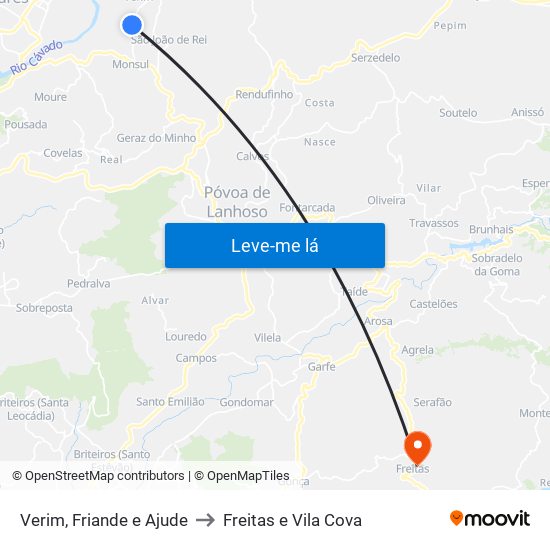 Verim, Friande e Ajude to Freitas e Vila Cova map