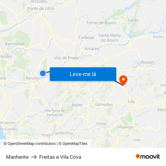 Manhente to Freitas e Vila Cova map