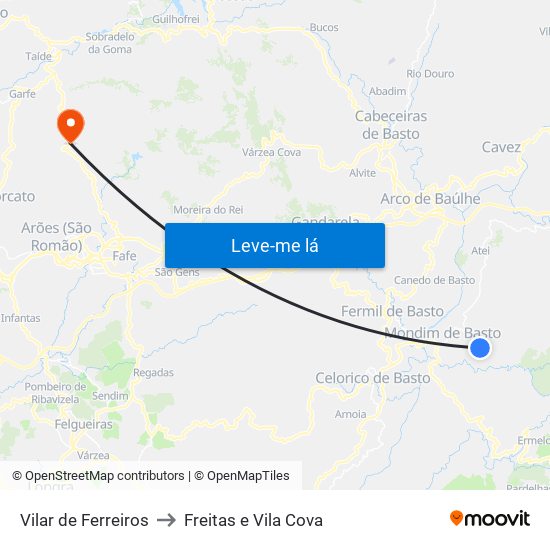 Vilar de Ferreiros to Freitas e Vila Cova map