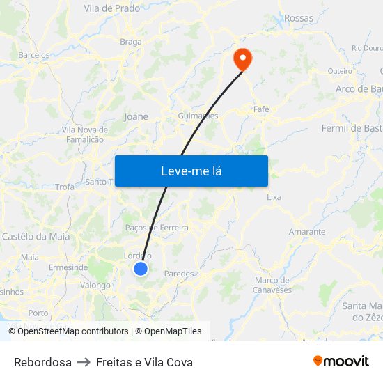 Rebordosa to Freitas e Vila Cova map