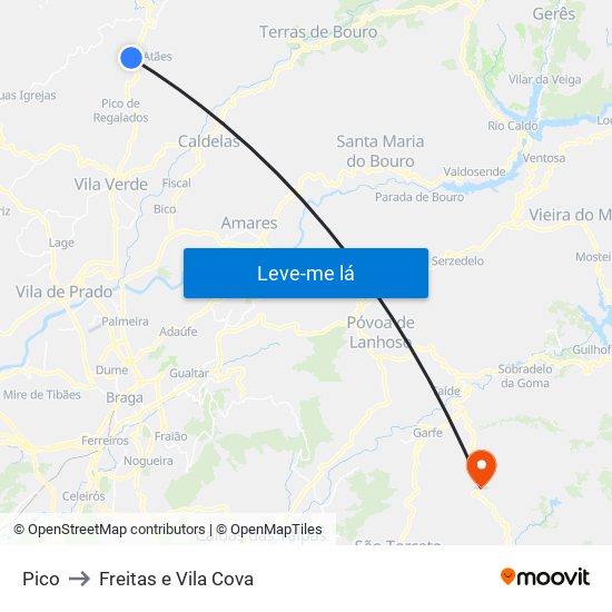 Pico to Freitas e Vila Cova map