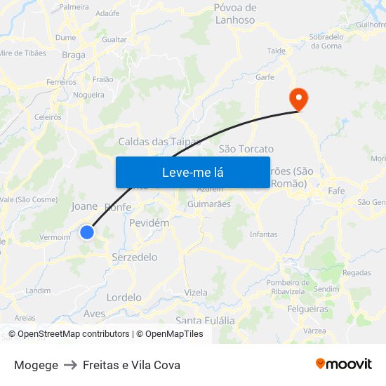 Mogege to Freitas e Vila Cova map