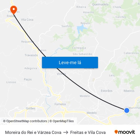 Moreira do Rei e Várzea Cova to Freitas e Vila Cova map