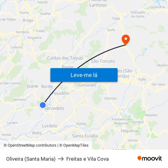 Oliveira (Santa Maria) to Freitas e Vila Cova map