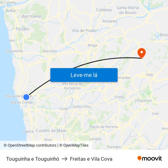 Touguinha e Touguinhó to Freitas e Vila Cova map