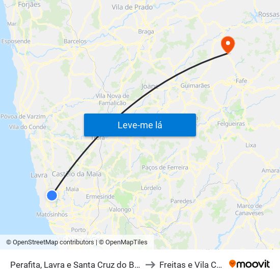 Perafita, Lavra e Santa Cruz do Bispo to Freitas e Vila Cova map