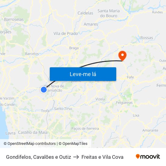 Gondifelos, Cavalões e Outiz to Freitas e Vila Cova map