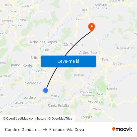 Conde e Gandarela to Freitas e Vila Cova map