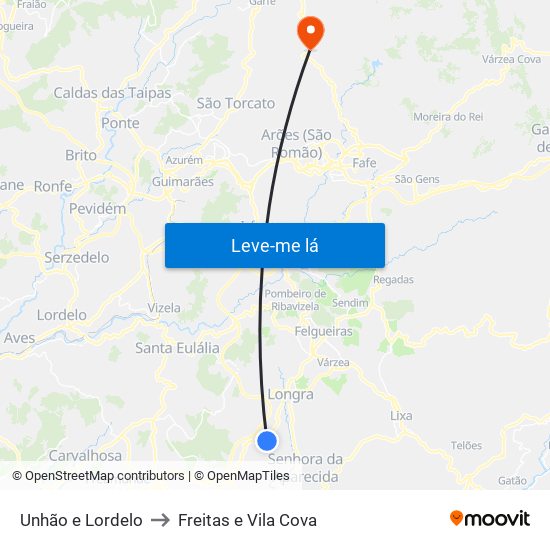 Unhão e Lordelo to Freitas e Vila Cova map