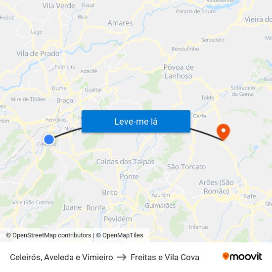 Celeirós, Aveleda e Vimieiro to Freitas e Vila Cova map