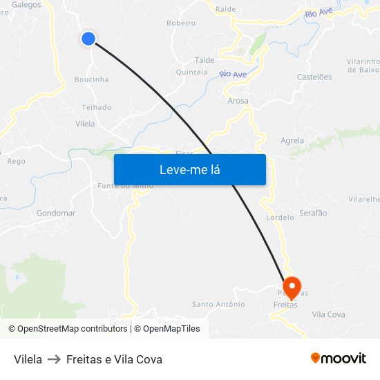 Vilela to Freitas e Vila Cova map