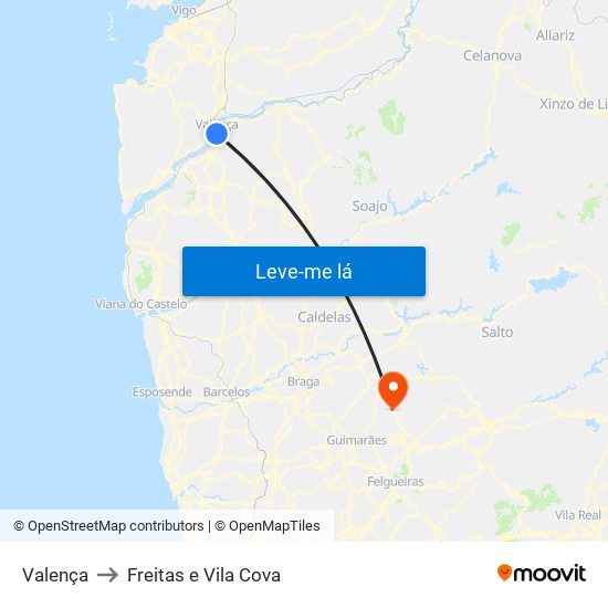 Valença to Freitas e Vila Cova map