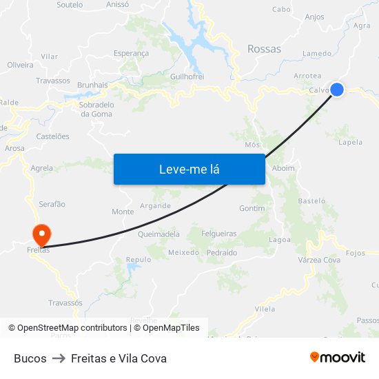 Bucos to Freitas e Vila Cova map