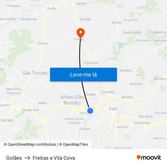 Golães to Freitas e Vila Cova map