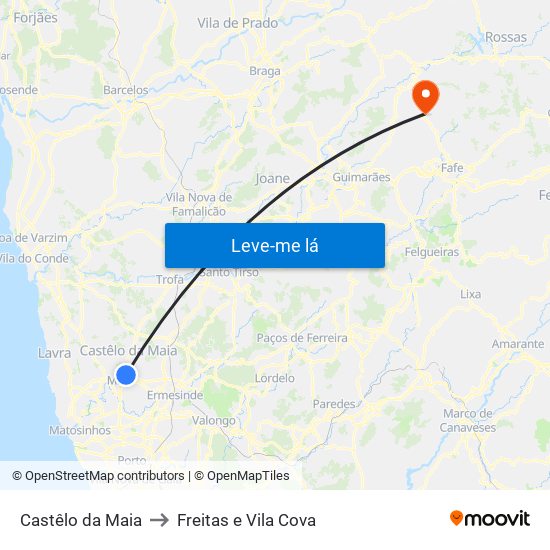 Castêlo da Maia to Freitas e Vila Cova map