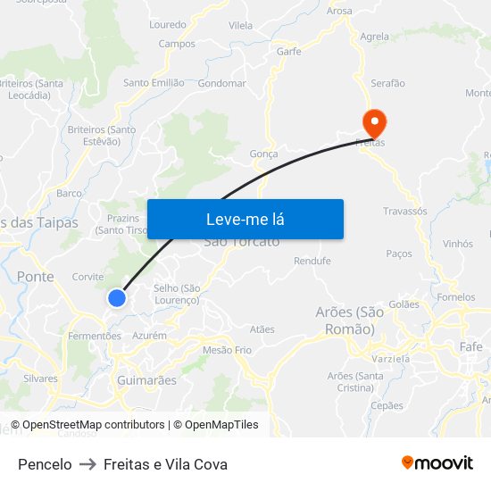 Pencelo to Freitas e Vila Cova map