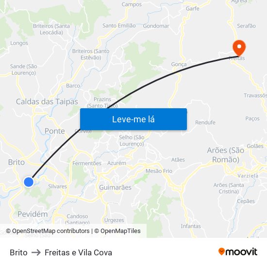 Brito to Freitas e Vila Cova map