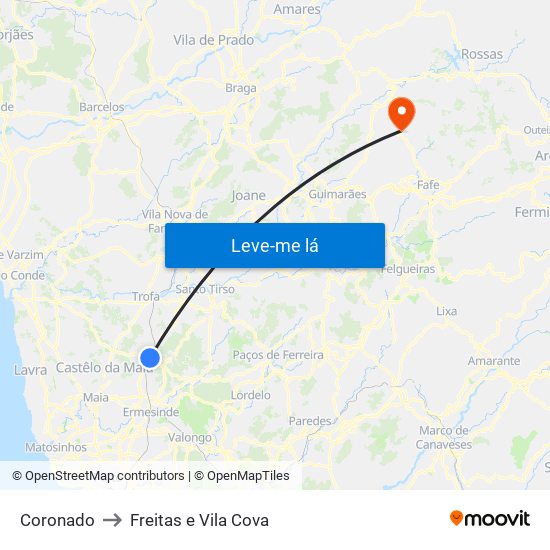 Coronado to Freitas e Vila Cova map