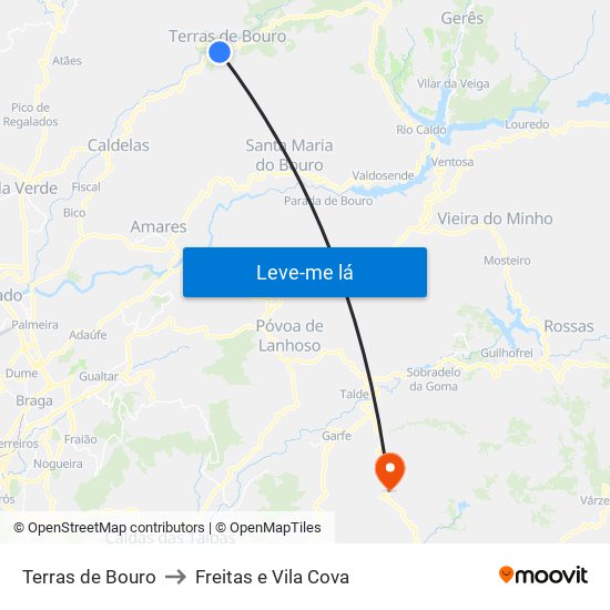 Terras de Bouro to Freitas e Vila Cova map
