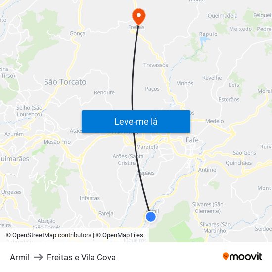 Armil to Freitas e Vila Cova map