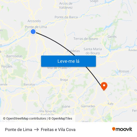 Ponte de Lima to Freitas e Vila Cova map