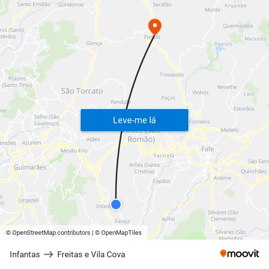 Infantas to Freitas e Vila Cova map