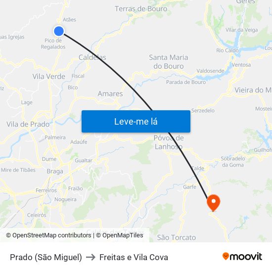 Prado (São Miguel) to Freitas e Vila Cova map