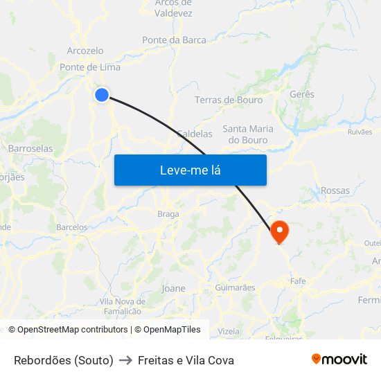 Rebordões (Souto) to Freitas e Vila Cova map