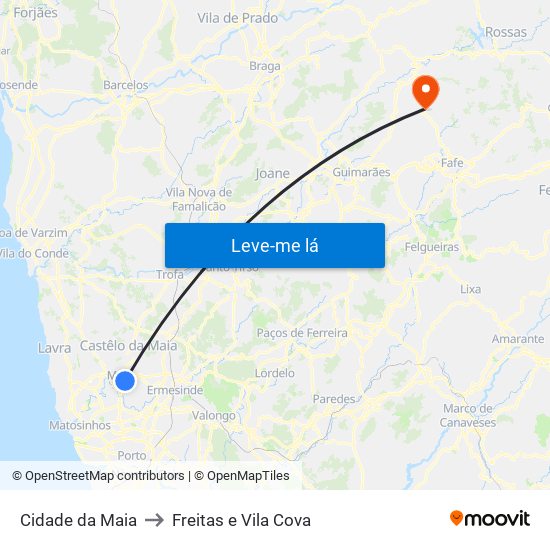 Cidade da Maia to Freitas e Vila Cova map