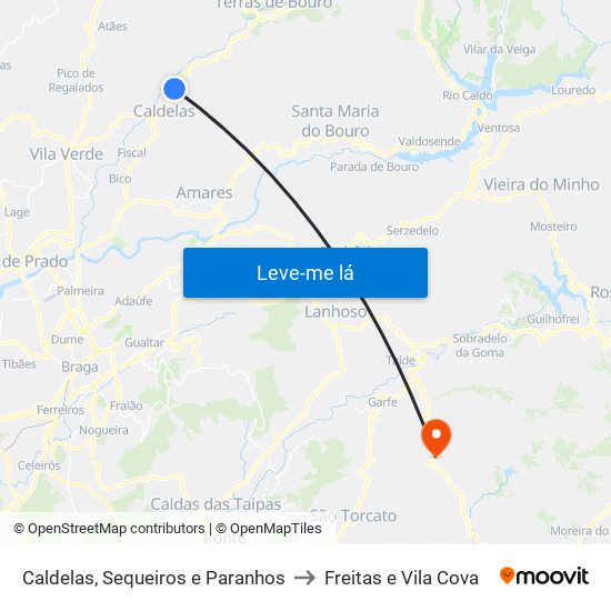 Caldelas, Sequeiros e Paranhos to Freitas e Vila Cova map