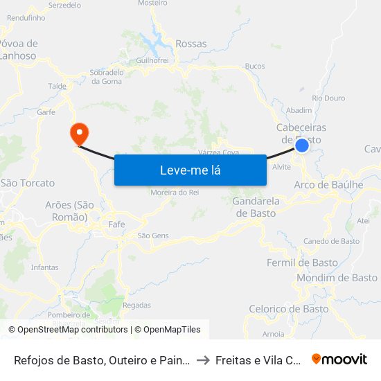 Refojos de Basto, Outeiro e Painzela to Freitas e Vila Cova map