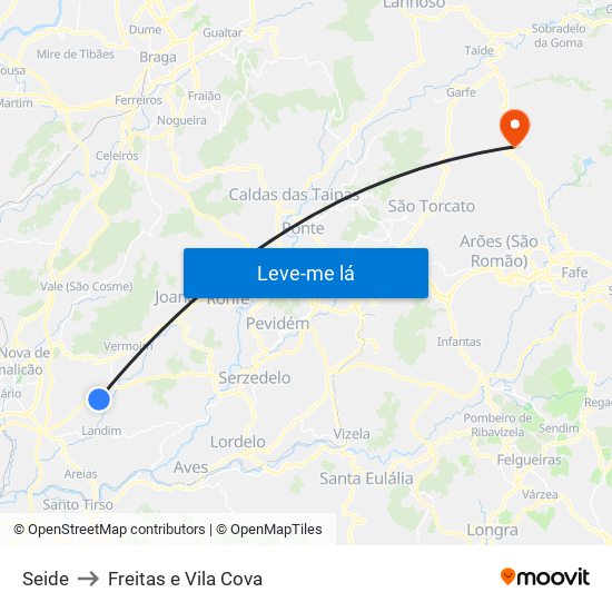 Seide to Freitas e Vila Cova map