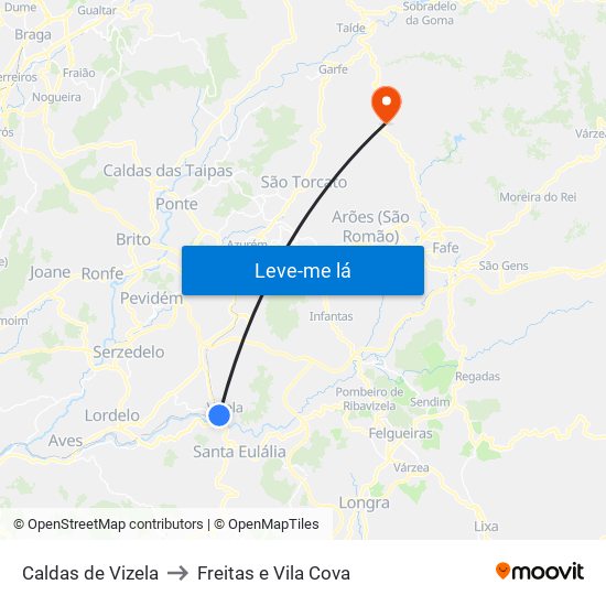 Caldas de Vizela to Freitas e Vila Cova map
