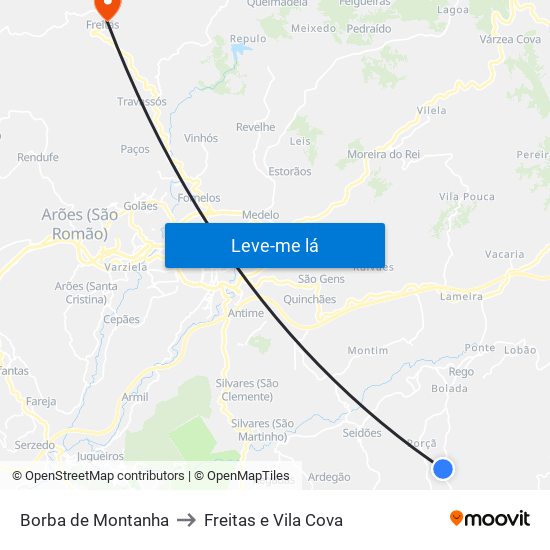 Borba de Montanha to Freitas e Vila Cova map